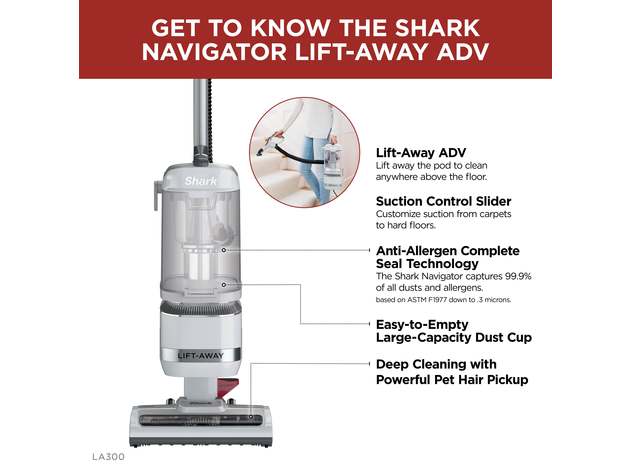 Shark LA300 Navigator Lift-Away ADV Corded Upright Vacuum, White (Refurbished)