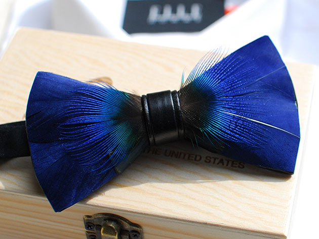 Galaxy Ties: Handmade Feather Bow Tie (Deep Blue)