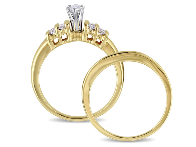 IGI Certified Marquise Cut 1/2 Carat (ctw Color H-I Clarity I2-I3) Diamond Engagement Ring & Wedding Band Set in 14K Gold - 10