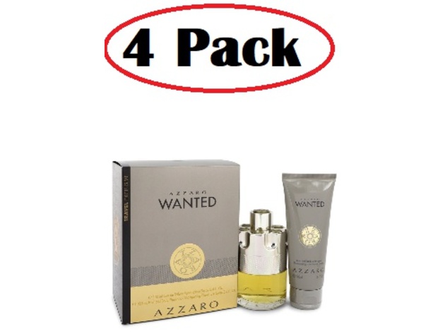 4 Pack of Azzaro Wanted by Azzaro Gift Set -- 3.4 oz Eau De Toilette Spray + 3.4 oz Shower Gel