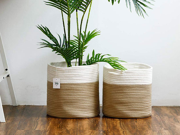 Potey 12"x12" Woven Cotton Rope Plant Basket
