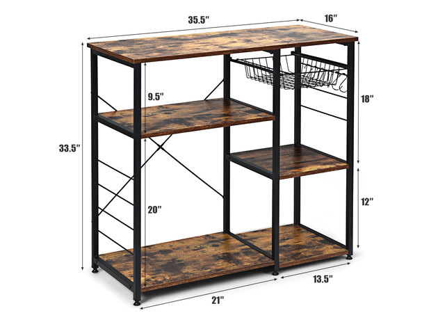 Costway Industrial Kitchen Baker's Rack Microwave Stand Utility Storage Shelf w/ 6 Hooks