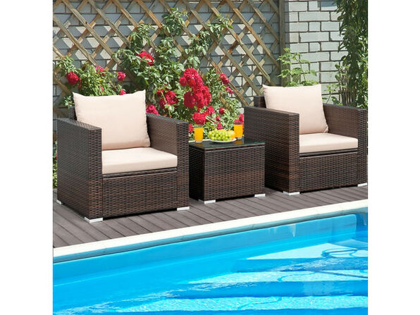 Costway 3 Piece Patio Rattan Furniture Set Conversation Wicker Sofa Set