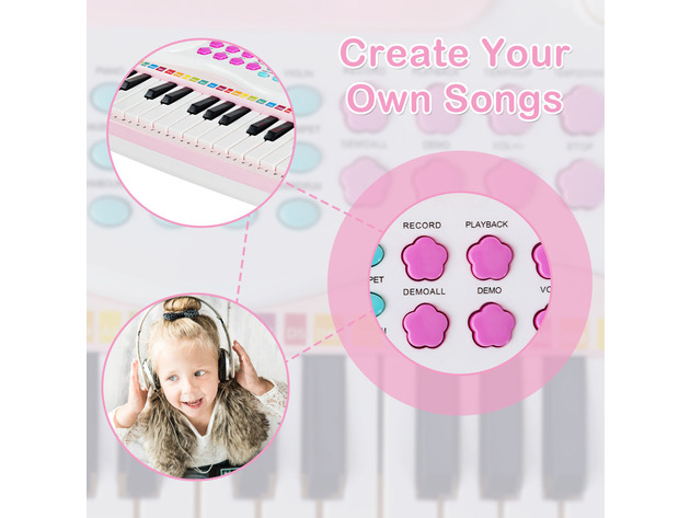 Costway 37-Key Toy Keyboard Piano Electronic Musical Instrument BluePink - Pink