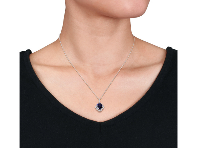 4.15 Carat (ctw) Lab Created Blue Sapphire Drop Pendant Necklace in 10K White Gold with Diamonds 1/6 Carat (ctw)