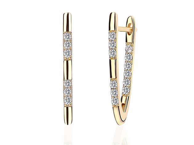Curved Huggie Earrings with Swarovski Crystals (Gold)