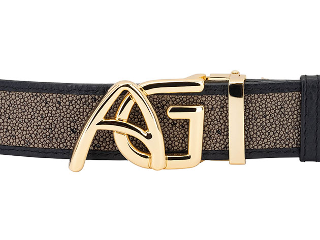 Andre Giroud Exotic Stingray Reversible Belt (Taupe with Gold Buckle)