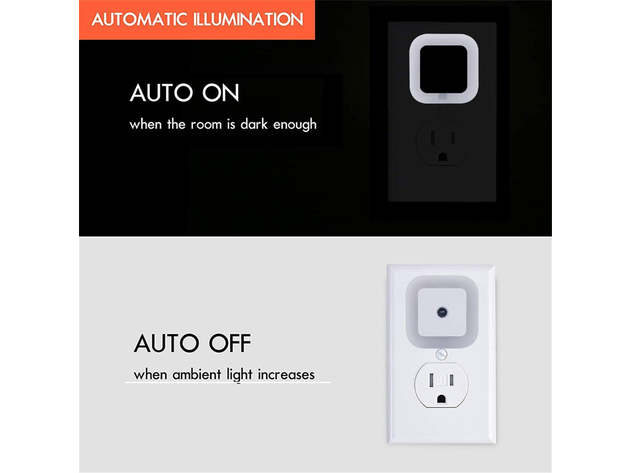 Hakol LED Night Light Lamp with Smart Sensor Dusk to Dawn Sensor, Daylight White, 0.5W Plug-in, 6-Pack