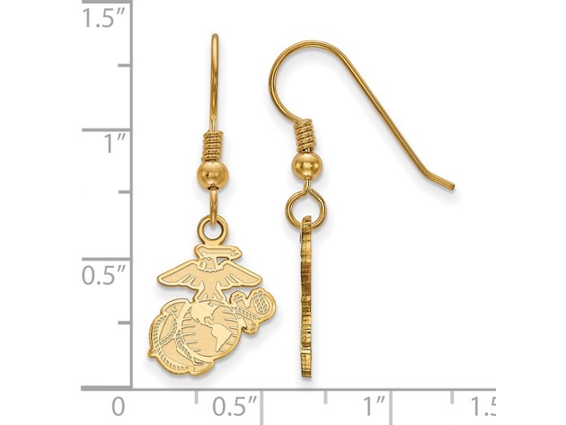 SS 14k Yellow Gold Plated U.S. Marine Corps Dangle Earrings