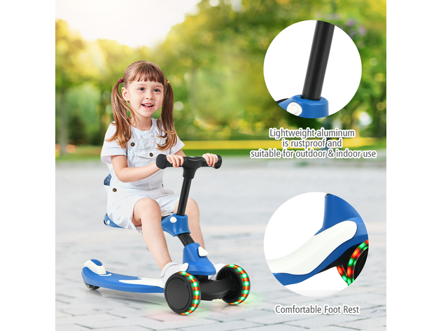 Honeyjoy Portable 3 Wheel Kids Scooter with Gravity Steering System Purple\Blue\Green - Blue