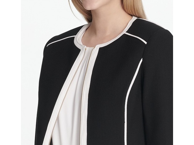 Calvin Klein Women's Piped-Trim Jacket Black Size 6