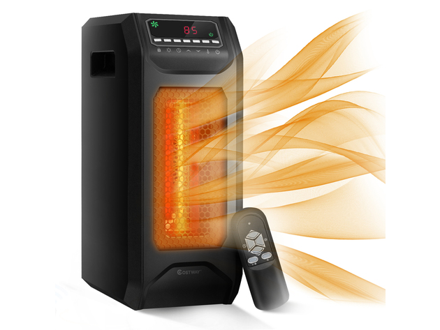 Costway Portable Electric Space Heater 1500W w/ Timer Remote Control Tip-Over Protection - Black
