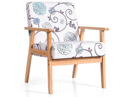 Costway Modern Accent Armchair Fabric Lounge Chair w/Rubber Wood Leg White & Blue Floral