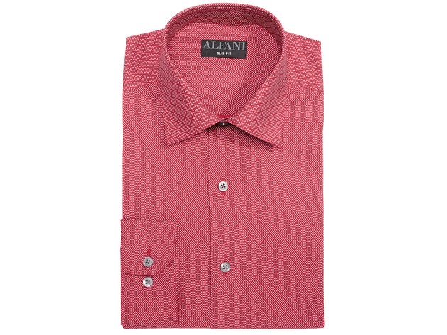 Alfani Men's Slim-Fit Performance Stretch Easy-Care Dress Shirts Red Size 34-35