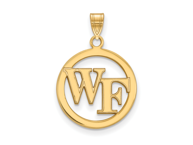 14k Gold Plated Silver Wake Forest U. Small 'WF' Circle Pendant