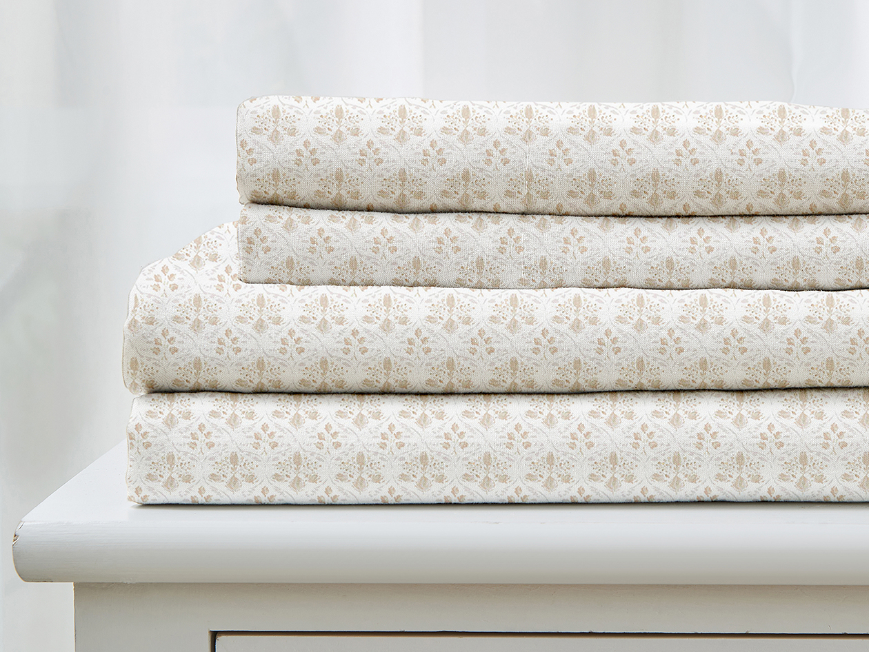 4-Piece Floral Print Microfiber Sheet Set (Taupe/Full)