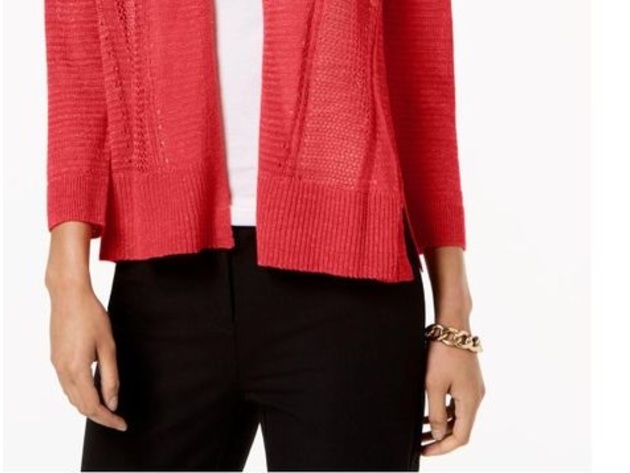 Alfani Women's Mixed-Stitch Open-Front Linen-Blend Cardigan Mediun Red Size Large