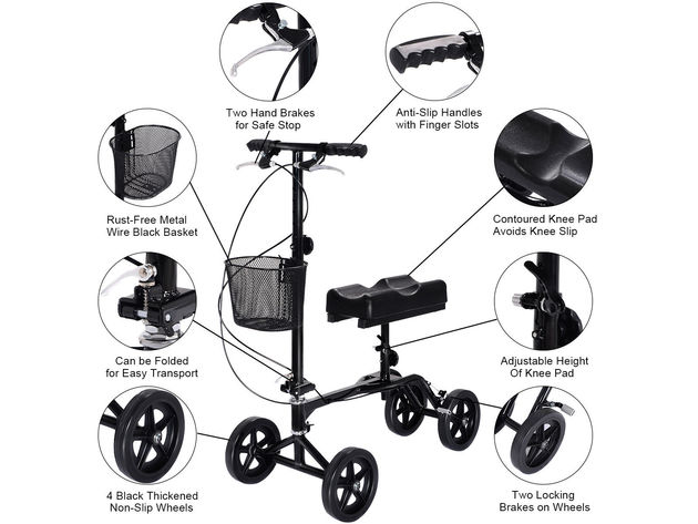 Costway Steerable Foldable Knee Walker Scooter Turning Brake Basket ...