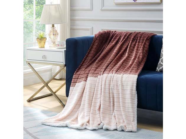 Ombre Flannel Reversible Jacquard Throw Brown
