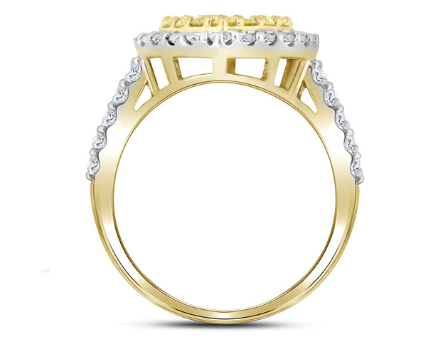 1.00 Carat (ctw I2-I3) Yellow Diamond Cluster Heart Ring in 14K Yellow Gold - 7
