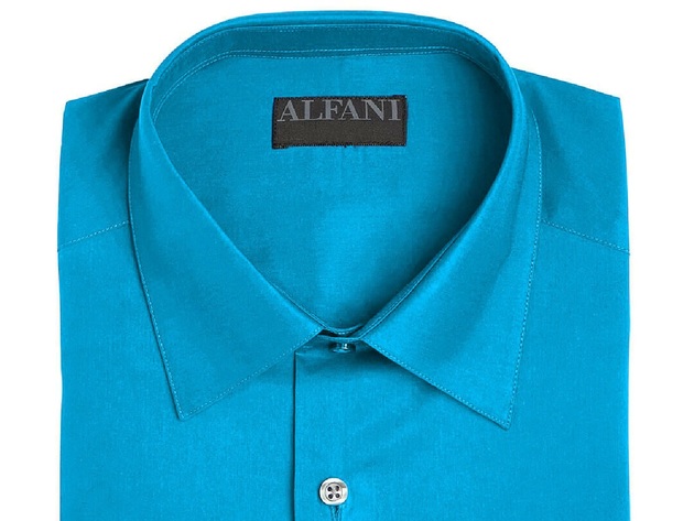 Alfani Men's Stretch Easy-Care Solid Dress Shirt Aqua Size 14x32-33