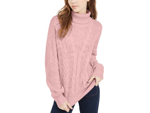 Crave Fame Juniors' Turtleneck Cable Knit Sweater Pink Size Small