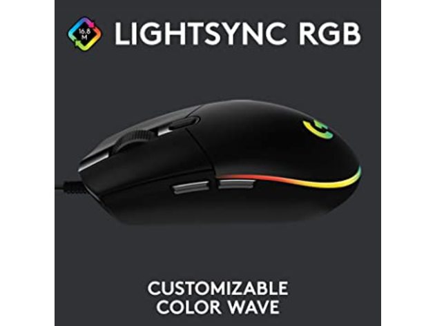 Logitech 910-005790 G203 Rainbow Optical Effect Wired Gaming Mouse, Black (Refurbished, No Retail Box)