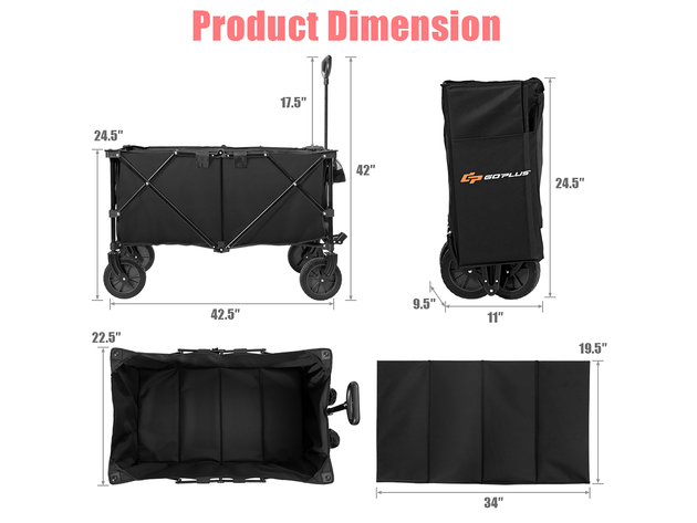 Costway Collapsible Folding Wagon Cart Outdoor Utility Garden Trolley Buggy Shopping Toy - Black