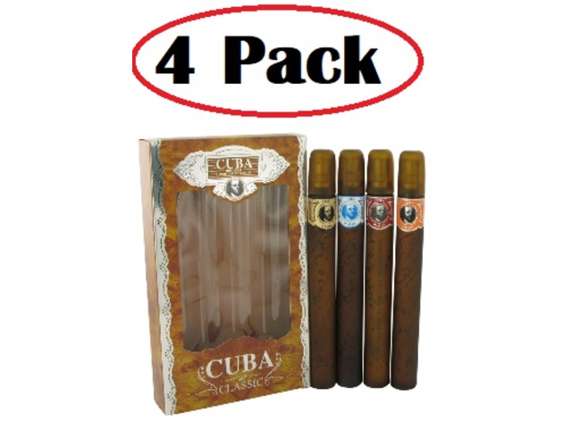 4 Pack of Cuba Gold by Fragluxe Gift Set -- Cuba Variety Set includes All Four 1.15 oz Sprays, Cuba Red, Cuba Blue, Cuba Gold and Cuba Orange