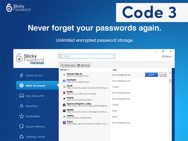 Sticky Password Family Pack: 1-Yr Subscription (Code 3)