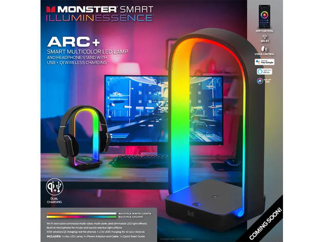 Monster MLB71074RGB Arc+ Smart Multicolor LED Lamp With USB and QI Wireless Charging