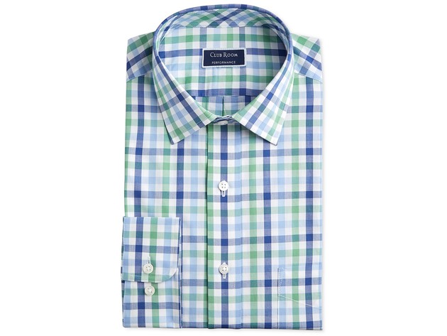 Club Room Men's Performance Multi Gingham Dress Shirt Size 17.5x36-37