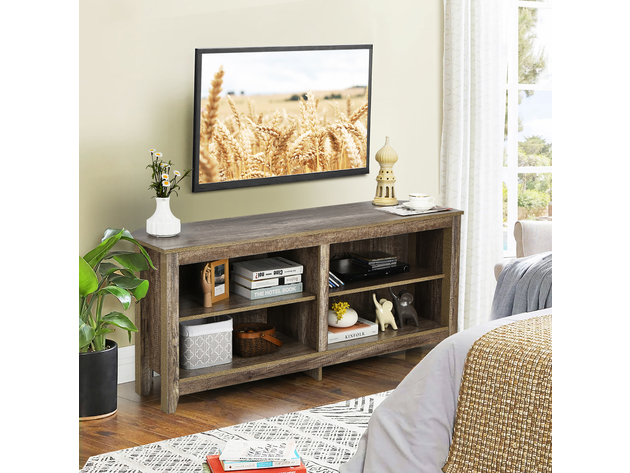 Costway 58'' Corner TV Stand 4 Cubby Entertainment Media Console w/ 2 Shelves - Rustic Grey