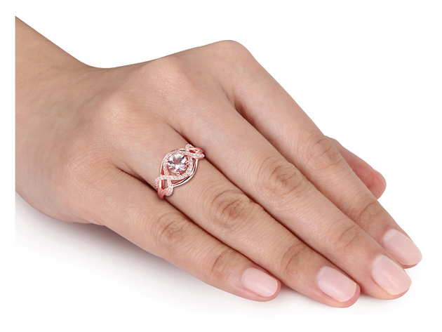 4/5 Carat (ctw) Morganite Infinity Ring in Rose Pink Sterling Silver with Accent Diamonds - 9