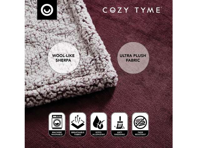 Zakary Flannel Reversible Heathered Sherpa Throw Blanket (90"x90"/Purple)