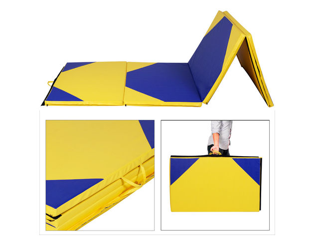 Costway 4'x10'x2" Thick Folding Panel Gymnastics Mat Gym Yellow/Blue