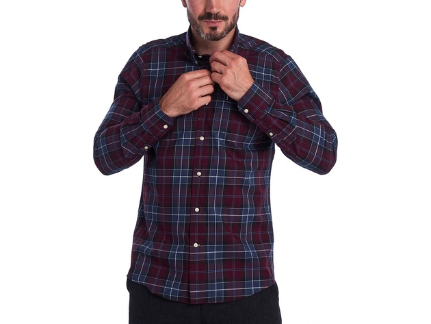 Barbour Men's Connel Tailored Fit Plaid Button Down Shirt Red Size Medium