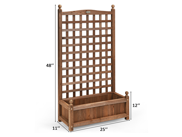 Costway Solid Wood Planter Box with Trellis Weather-Resistant Outdoor 25''x11''x48'' Dark Brown