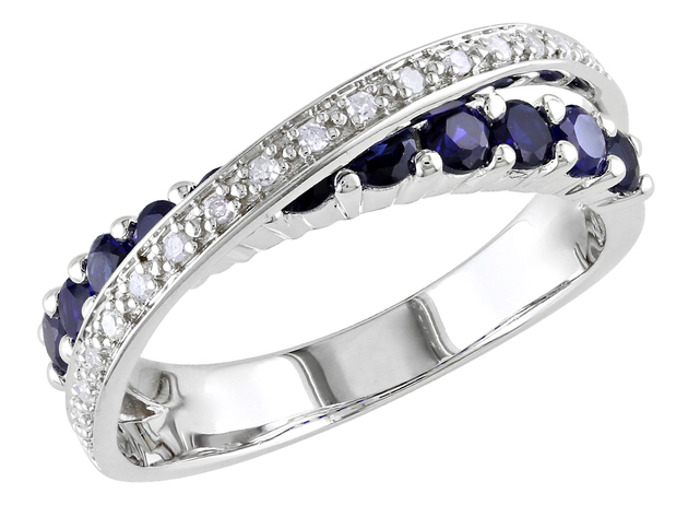 Created Blue Sapphire and Diamond Ring 1.10 Carat (ctw) in Sterling Silver - 8