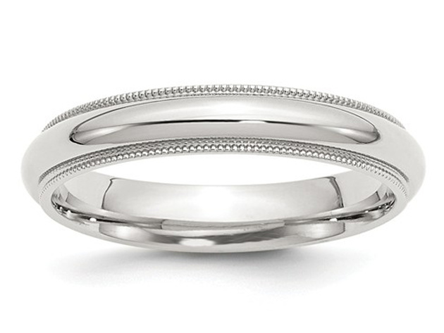 Ladies or Mens Comfort Fit 4mm Milgrain Wedding Band in Sterling Silver - 5.5