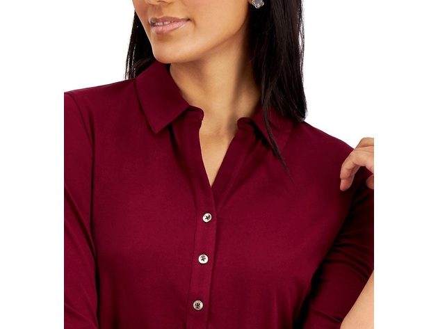 Charter Club Women's Knit Polo Shirt Red Size X-Large