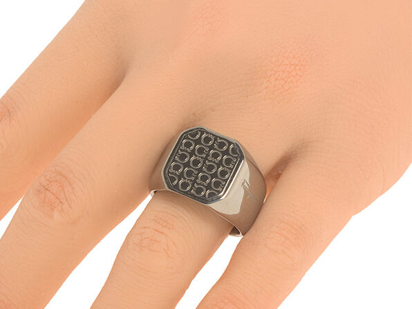 Ferragamo Gancini Silver Signet Ring - 9 - Rhodium (Store-Display Model) - Product Image