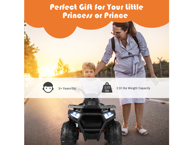 Costway 12V Kids Electric 4-Wheeler ATV Quad 2 Speeds Ride On Car w/MP3&LED Lights White - Black