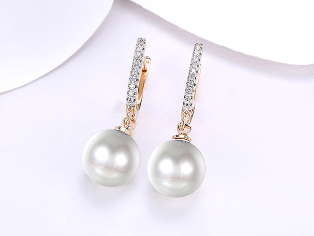 18K Gold Plated Earrings with Faux Pearl & Micro-Pave Swarovski