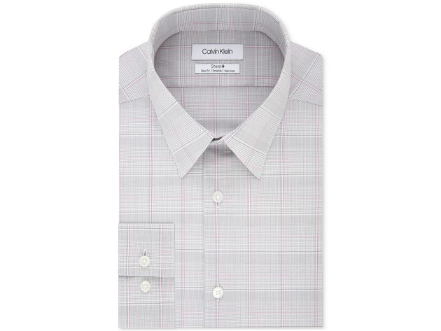 Calvin Klein Men's Steel Slim-Fit Non-Iron Performance Stretch Pink Check Dress Shirt Pink Size 17-32-33