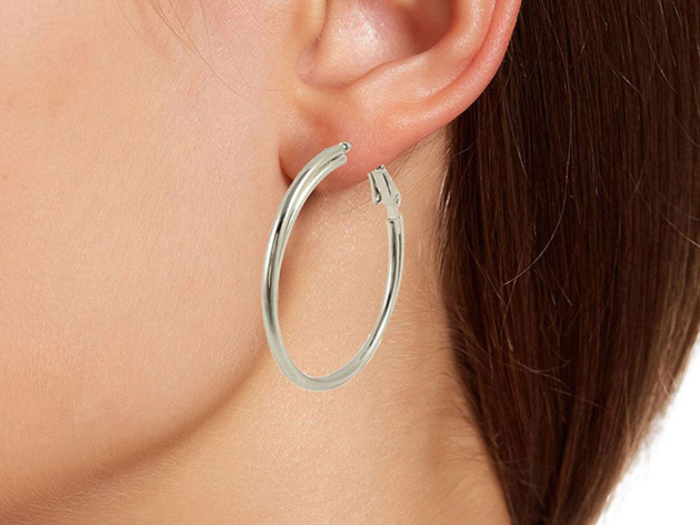 Savvy Cie Hoop Earrings (Sterling Silver-Plated/1.7" Double)