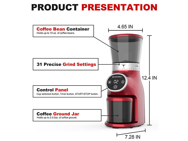 GIVENEU Electric Conical Burr 31-Setting Coffee Grinder