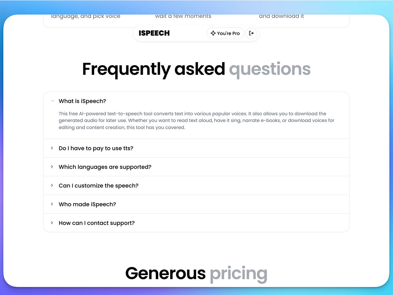 iSpeech AI Text-to-Speech: Lifetime Subscription (Pro Plan)