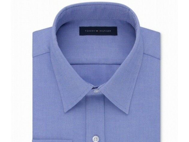 Tommy Hilfiger Men's Athletic Fit Performance Stretch Th Flex Collar Dress Shirt Blue Size 15-32-33