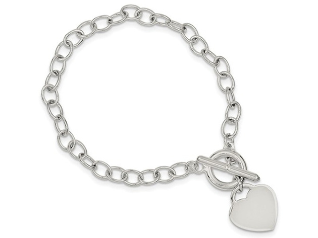 Classic Sterling Silver Toggle Heart Tag Charm Bracelet